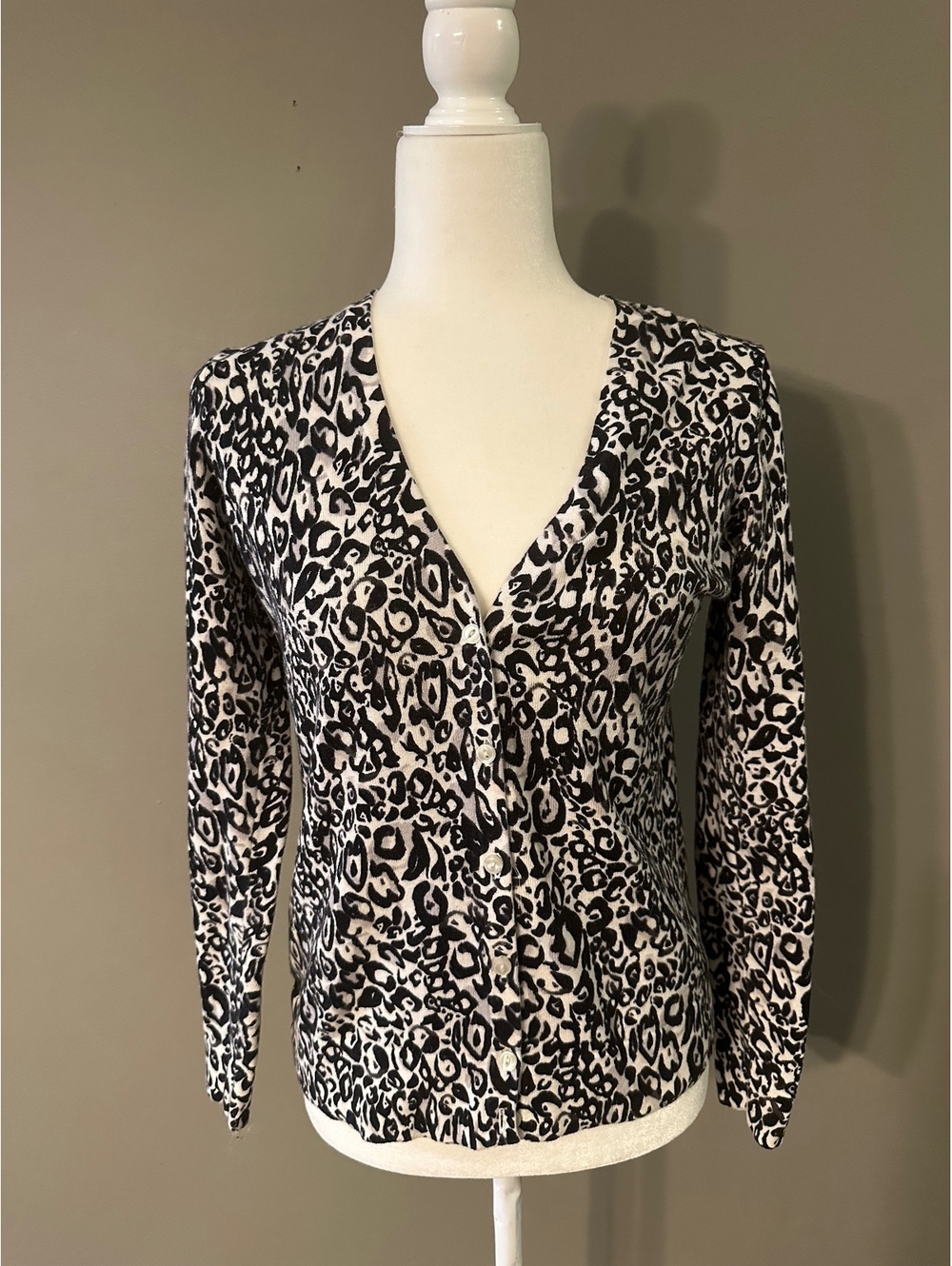 Black and white leopard print cardigan from Ann Taylor Loft size small